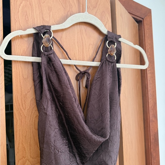 Zara XS Brown Cowl Neck Dress - Picture 7 of 9